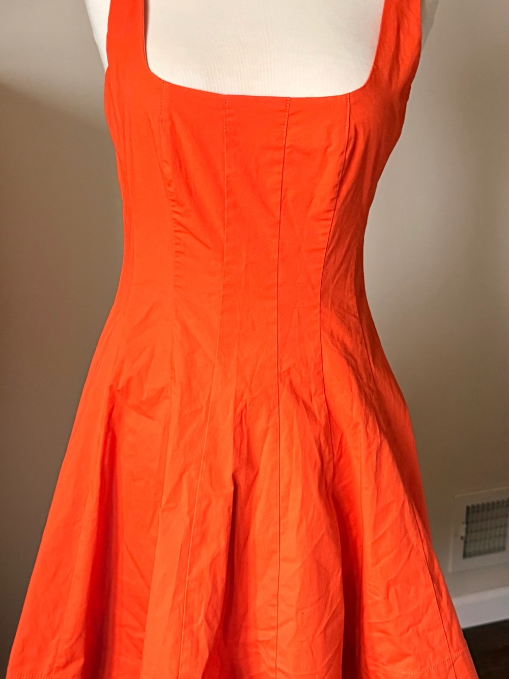 STAUD Orange Square-Neck Midi Fit-and-Flare Dress 6